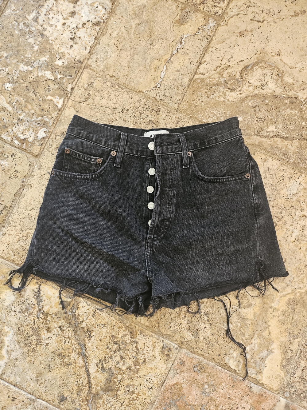 AGOLDE Dee Black High-Rise Distressed Denim Shorts